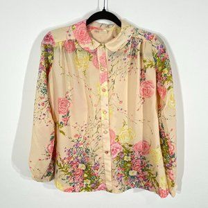 Alice Stuart Vintage Collared Floral Long Sleeve Button Down